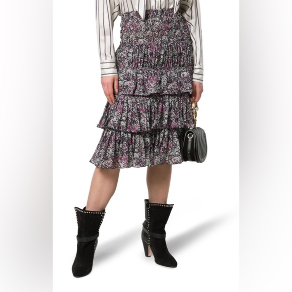 NWT Isabel Marant 100% Silk Nouk Floral Ruffle Midi Skirt - 2 (French 34)